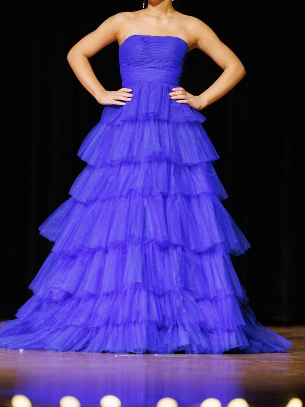 Sherri Hill Strapless Royal Blue Tiered Tulle Ball Gown